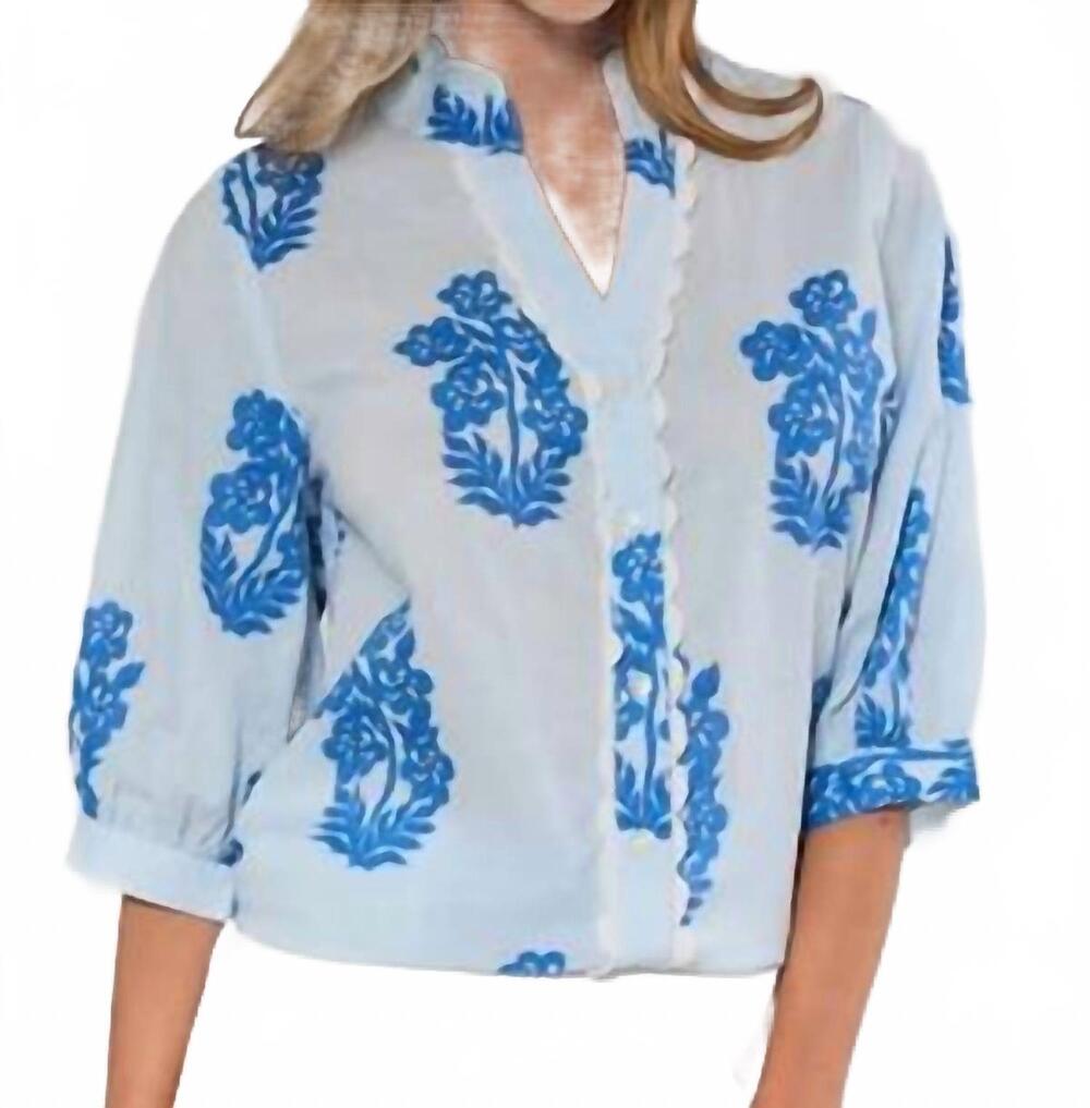 NEW THML floral pattern button up top in light blue